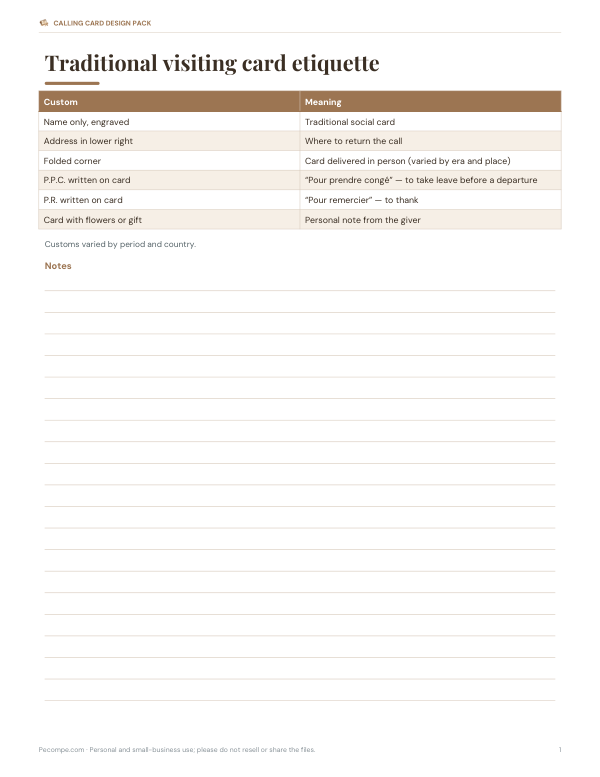 Preview of Printable Calling Card Etiquette Guide