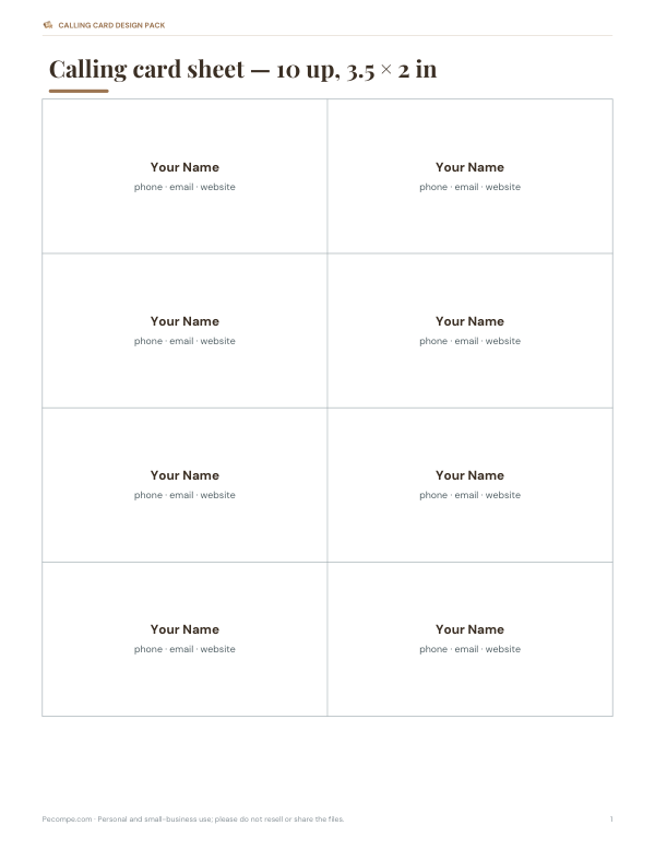 Preview of Free Calling Card Template